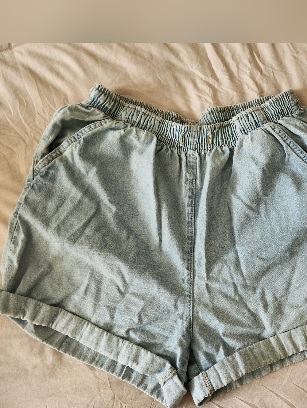 Erika Light Blue Elastic-Waist Denim Shorts